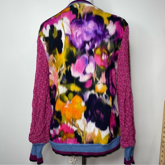 Anthropologie Bl^nk London Pullover Top Women S Pink Contrast Eyelet Puff Sleeve - Picture 2 of 16